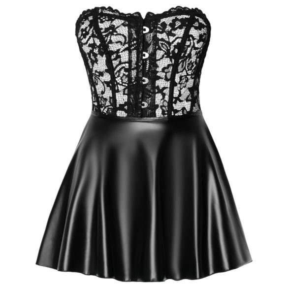 Noir - Spitzenoberteil glänzendes Minikleid (schwarz)