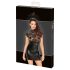 Noir - Glänzendes Kleid mit Spitzentop und Korsett (Schwarz) - M