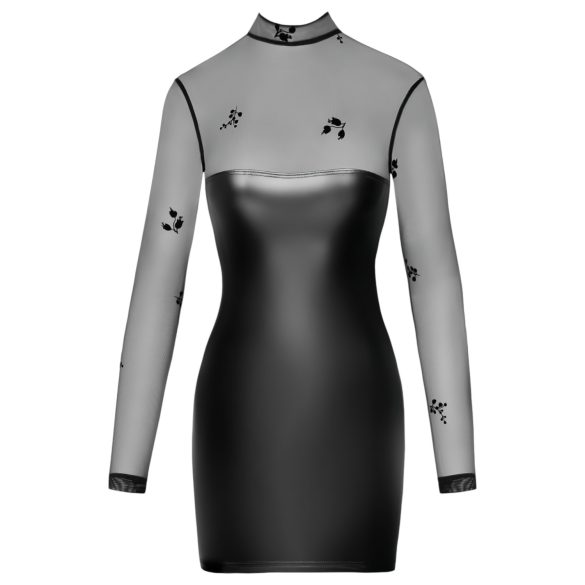 Noir - Transparentes Glanzkleid mit Oberteil (Schwarz)