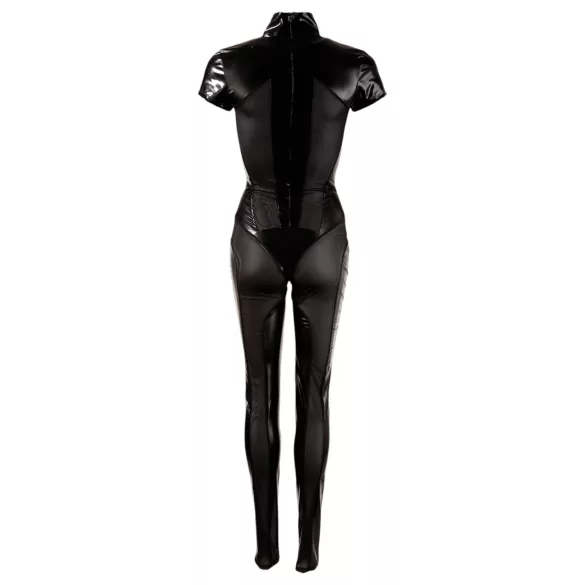 Cottelli - kurzärmeliger glänzender Overall (schwarz) - M