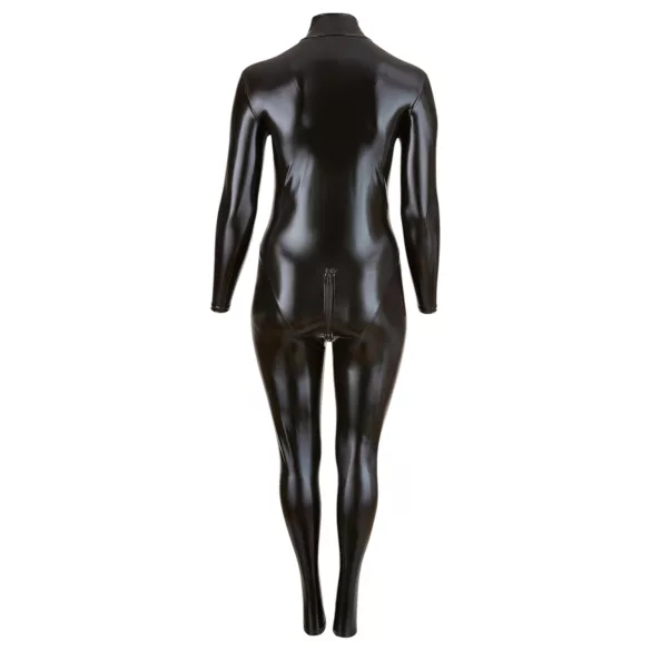 Cottelli Plus Size - glänzender langärmeliger Party-Overall (schwarz)