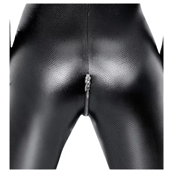 Noir - Schlangenhaut-Look, langer Overall (schwarz) - XL