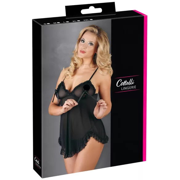 Cottelli - Luftiges, gerüschtes Babydoll (schwarz) - XL