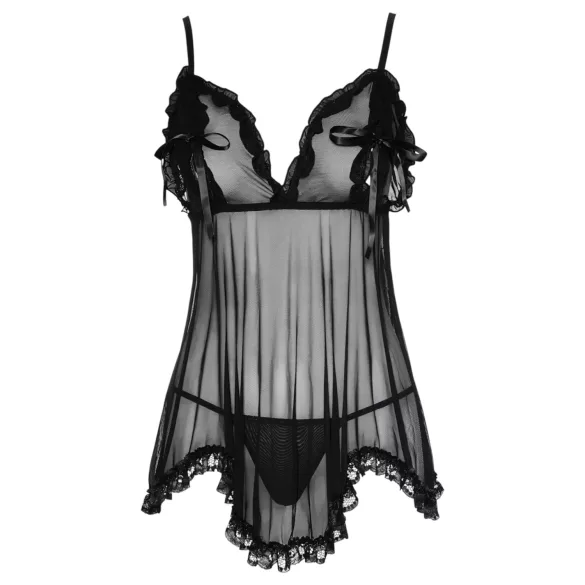 Cottelli - Luftiges, gerüschtes Babydoll (schwarz) - XL