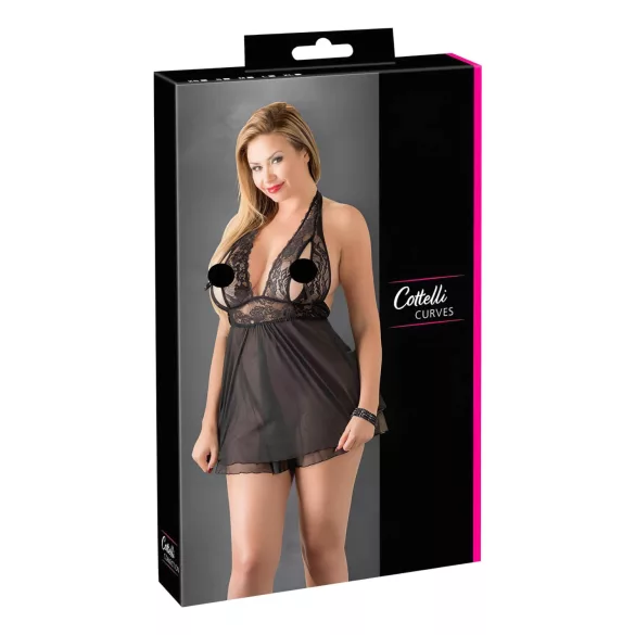 Cottelli Plus Size - Luftiger, Spitzen-Babydoll (schwarz) - 3XL