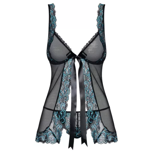 Obsessive Amanta - Stickerei-Babydoll und String (Schwarz-Türkis)
