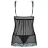 Obsessive Amanta - Stickerei-Babydoll und String (Schwarz-Türkis)