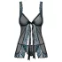 Obsessive Amanta - Stickerei-Babydoll und String (Schwarz-Türkis) - L/XL