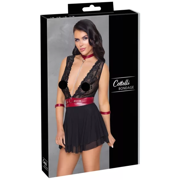 Cottelli Bondage - Spitzenbabydoll mit Halsband (schwarz) - M