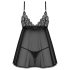 Obsessive Blomentis - Spitzen-Babydoll-Set (schwarz) - M/L