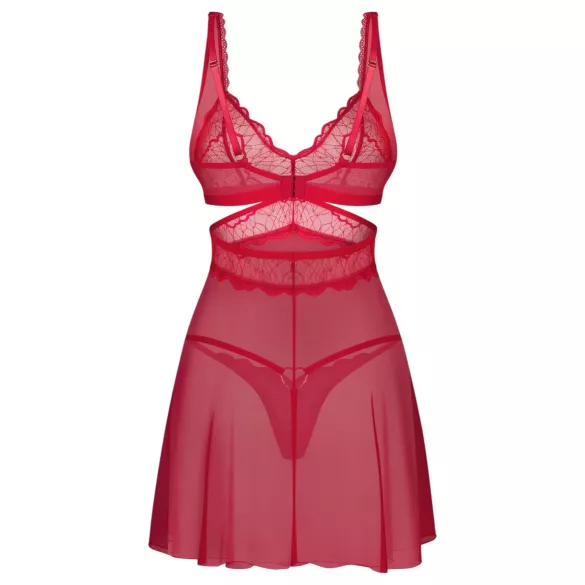 Obsessive Cupide Desir - Rotes, durchsichtiges Spitzennachthemd-Set