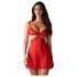 Obsessive Cupide Desir - Rotes, durchsichtiges Spitzennachthemd-Set - L/XL