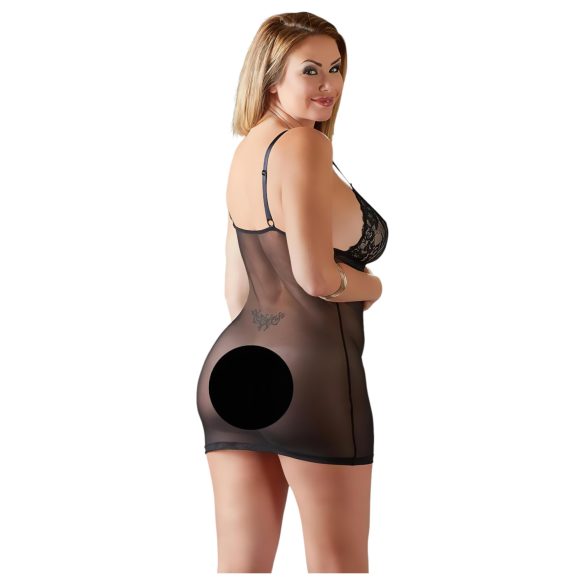 Cottelli Plus Size - Spitzen-Negligé transparent (schwarz)