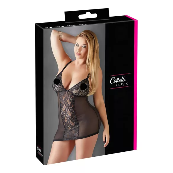 Cottelli Plus Size - Spitzen-Negligé transparent (schwarz) - 4XL