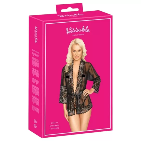 Kissable - kurzer Morgenmantel (schwarz) - L/XL