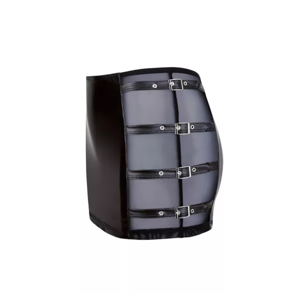 Cottelli - Glänzender Minirock mit Schnallen (schwarz) - XL