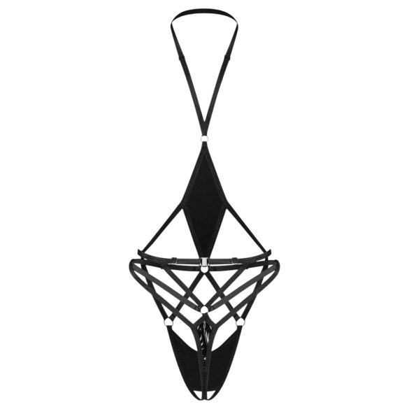 Obsessive Keira Lise - Offener, Riemchen-Body (Schwarz)