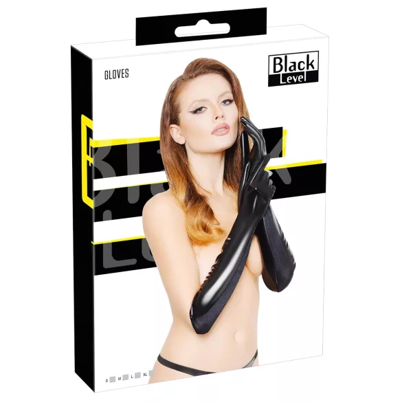 Black Level - Glänzende Lackhandschuhe (schwarz) - L