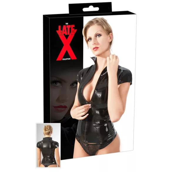 LATEX - Kurzärmliges Oberteil mit Reißverschluss (schwarz)