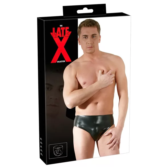 LATEX - Herren-Slip mit internem Anal-Dildo (schwarz)