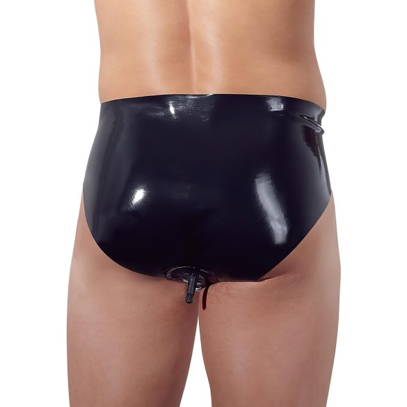 LATEX - Männer Slip mit Innenkegel Anal-Dildo (schwarz) - L
