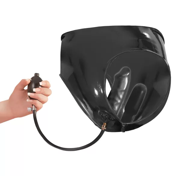 LATEX - Damen-Slip 2er mit pumpbarem Innen-Dildo (schwarz) - L