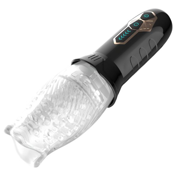 Leopard Bellucci 360 - Drehender Vibrationsmasturbator (transparent-schwarz)