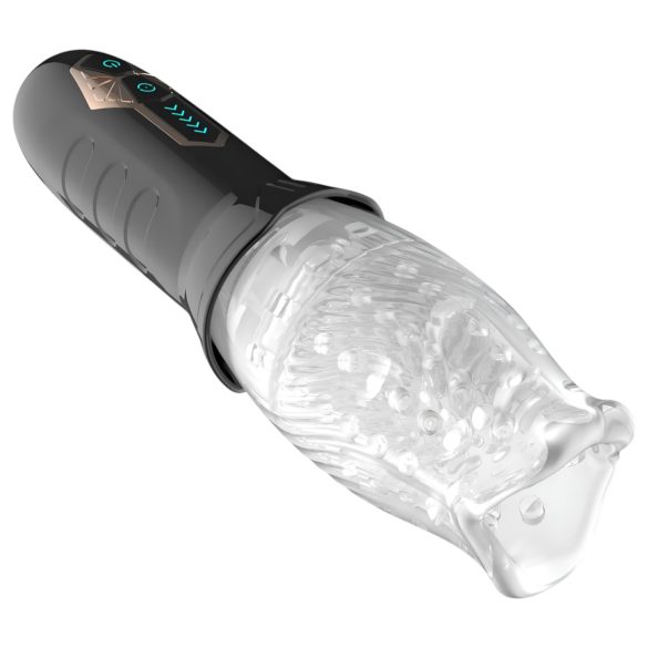 Leopard Bellucci 360 - Drehender Vibrationsmasturbator (transparent-schwarz)