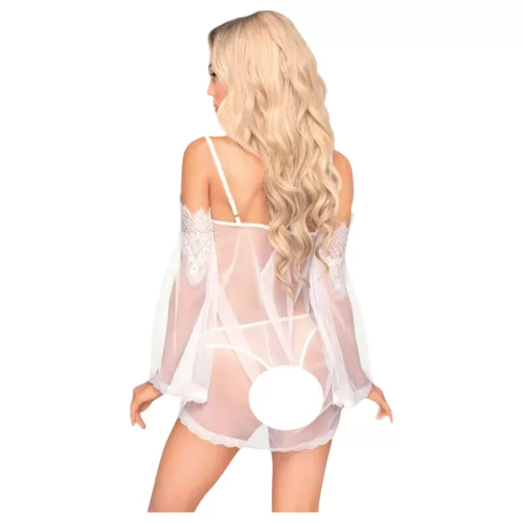 Penthouse Lip Smacker - Spitzen-Set mit schulterfreiem Design (Weiß) - M/L