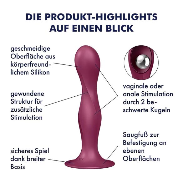 Satisfyer Double Ball-R - Gewichtetes Dildo mit Saugfuß (rot)