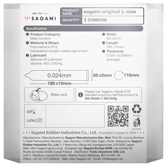 Sagami Original 0,02 L - Kondom - 58mm (1 Stk)