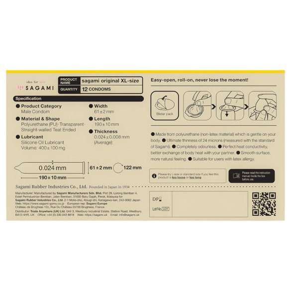 Sagami Original 0,02 XL - Kondom - 61mm (12 Stk.)