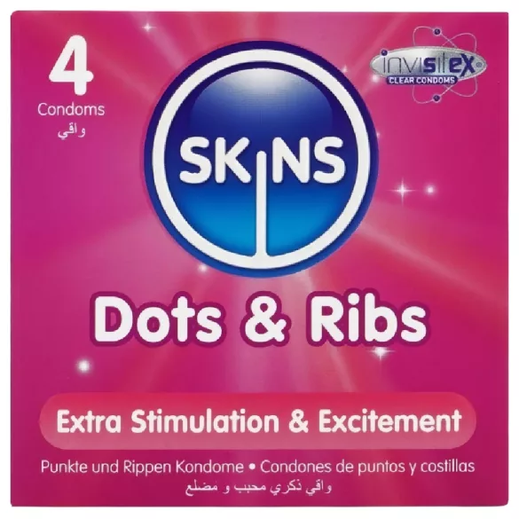 Skins - geripptes und genopptes Kondom (4 Stk)