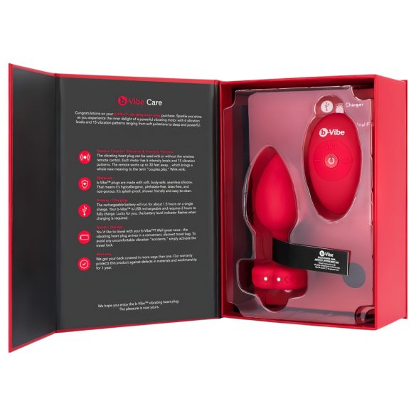 b-vibe heart - Wiederaufladbarer Analvibrator mit Fernbedienung (rot)