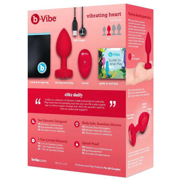 b-vibe heart - Wiederaufladbarer Analvibrator mit Fernbedienung (rot)
