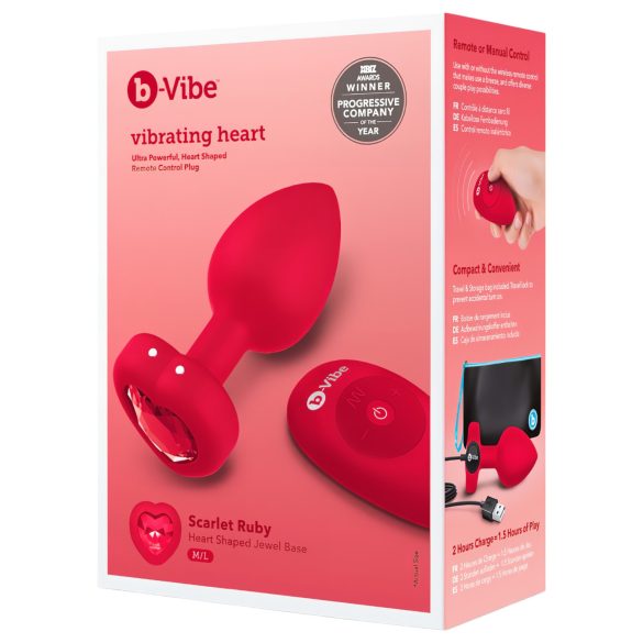 b-vibe heart - Wiederaufladbarer Analvibrator mit Fernbedienung (rot)