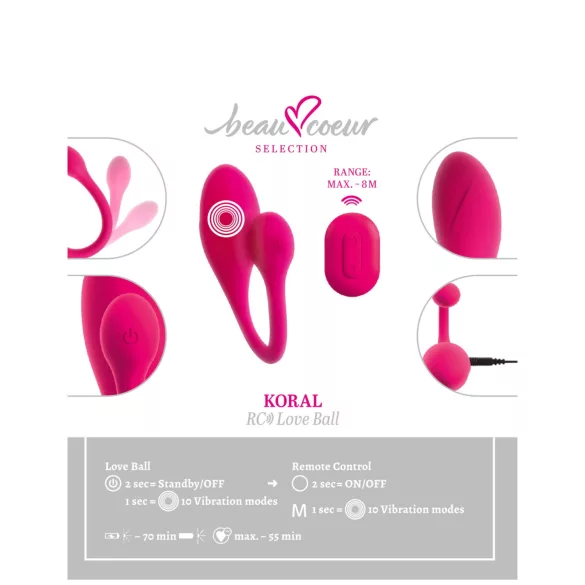 Beau Coeur Koral - Vibrations-Ei mit Fernbedienung (Pink)