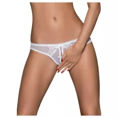   Obsessive Alabastra - Blumen Tanga mit Schleife - Weiß - L/XL