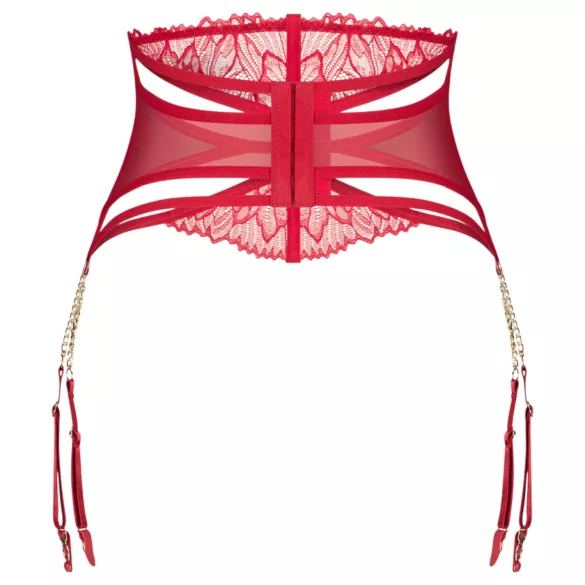 Obsessive Matildea - Spitzen-Strumpfhalter mit Ketten (Rot) - L/XL