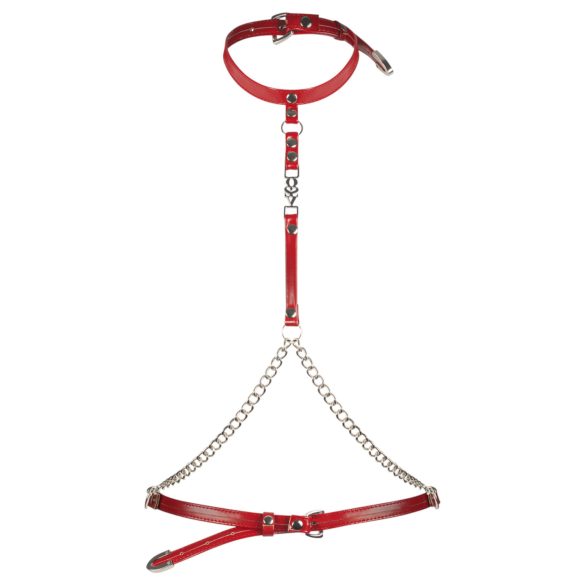 Obsessive Inferro - Lederoptik Ketten-Bodyharness (Rot)