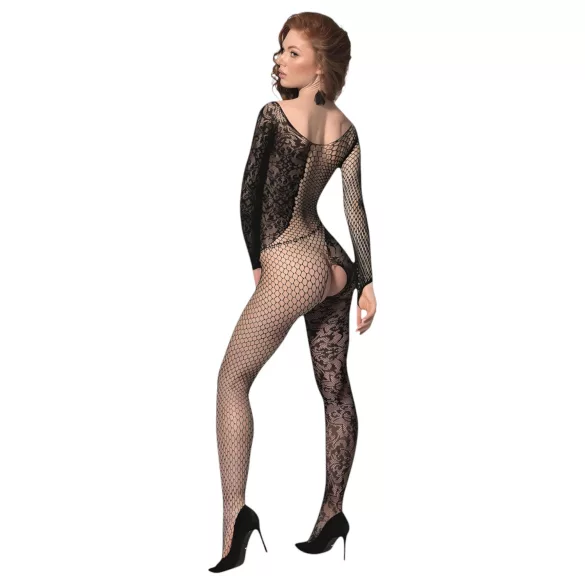 Passion BS107 - Blumenmuster Netz-Overall (schwarz) - S-L