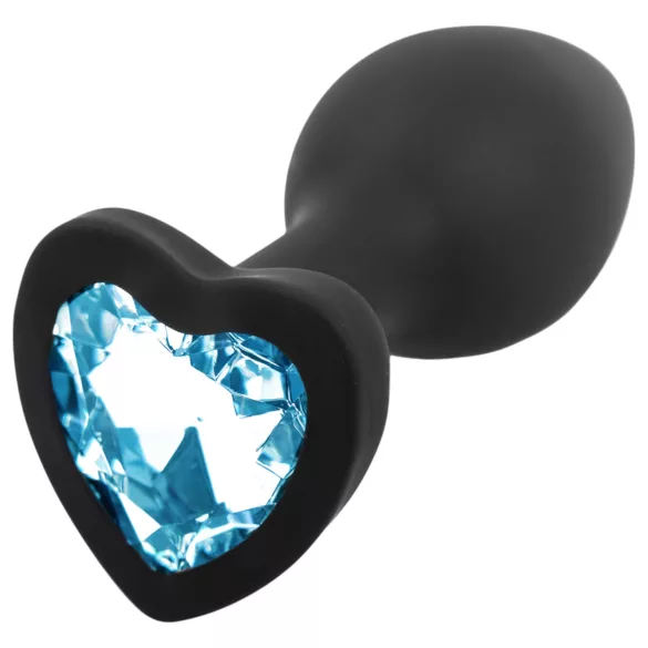 Sunfo - Silikon Analplug mit herzförmigem blauem Stein (schwarz)