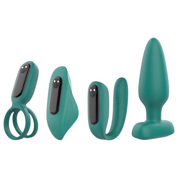 Sex HD - Akku, Fernbedienung, 4-teiliges Vibrator-Set (Grün)