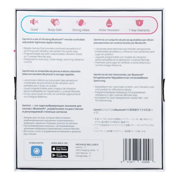 LOVENSE Gemini - Intelligente, vibrierende Brustwarzenklemmen (pink)