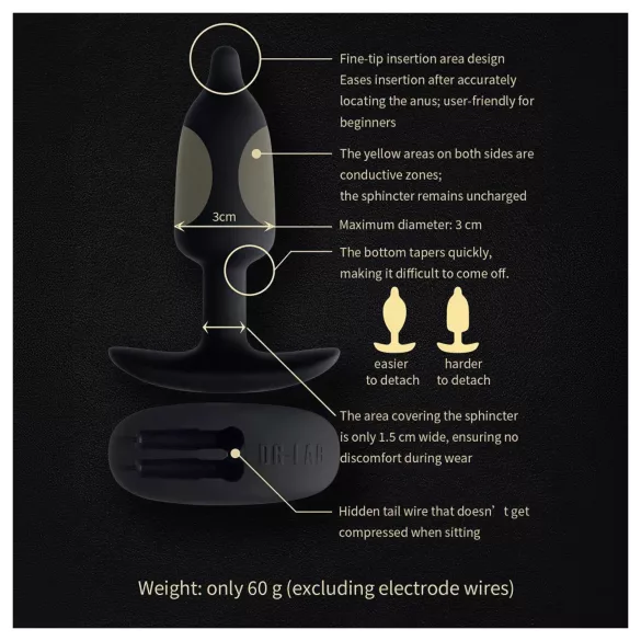 DG-LAB - bipolare, leitfähige Silikon-Elektro-Anal-Plug (schwarz)