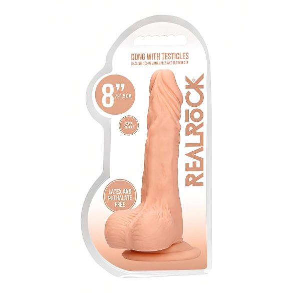 RealRock Dong 8 - naturgetreuer, realitätsnaher Dildo mit Hoden (20 cm) - hautfarben