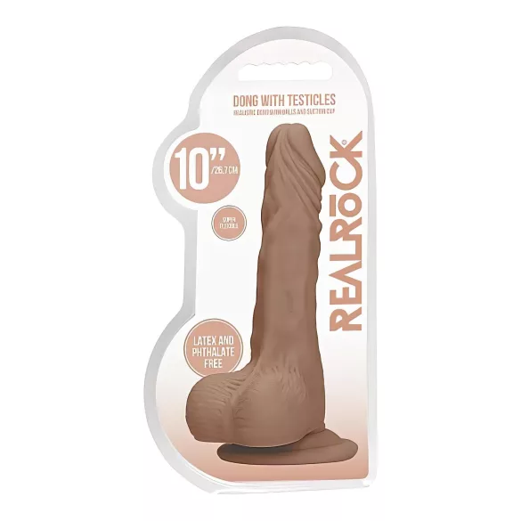 RealRock Dong 10 - Realistischer, skrotaler Dildo (25cm) - Dunkel Natur