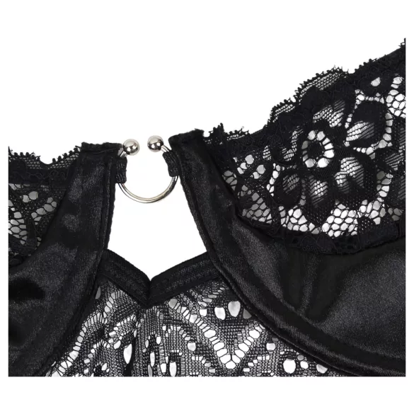 Subblime - gemustertes Body mit Satin-Gürtel (Schwarz)