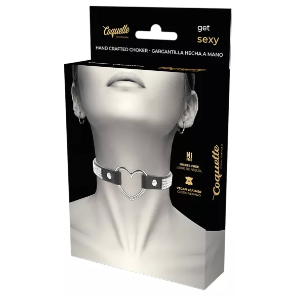 Coquette - Strass-Choker mit Herzanhänger (schwarz)