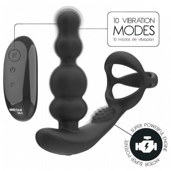 Addicted Toys - rotierender Analdildo mit Penisring (schwarz)